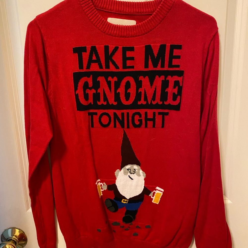 Mossimo Supply Co. Red Crewneck Sweater with Gnome Design